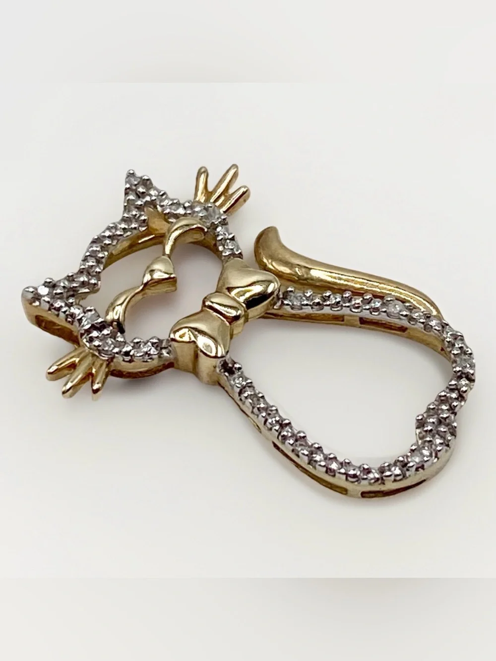 Vahan AV 10K Gold Diamond Cat Pendant Designer Kitty Charm
